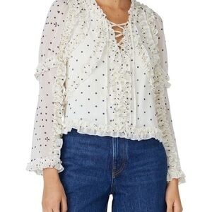 KOCHÉ COLLECTIVE
Polka Dot Ruffle Trim Top